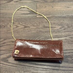 Vintage brandy color handbag of genuine lizard skin